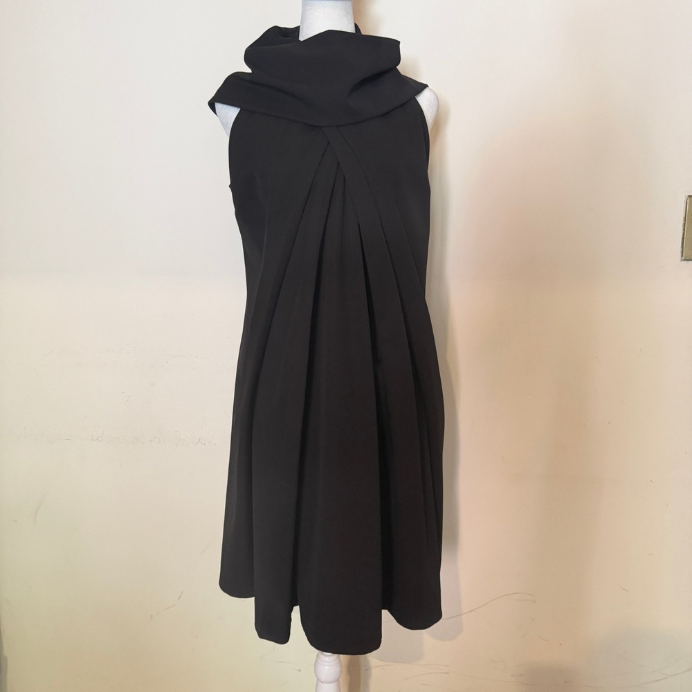 Chic Black Sleeveless Mini Dress with Draped Cowl Neck
